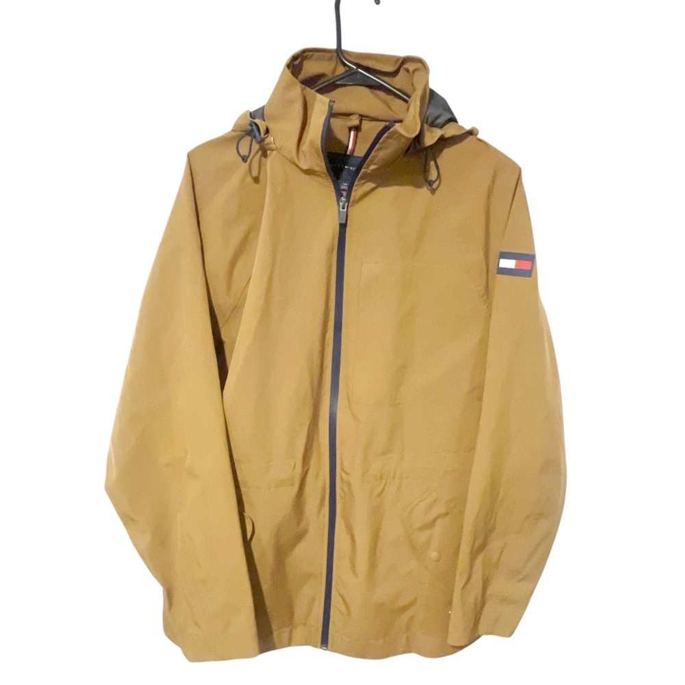 Tommy Hilfiger Water‎ Resistant Men's Brown Tan Hooded Jacket Size Small